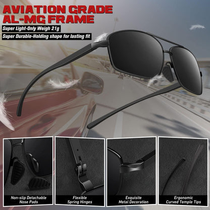 Polarisierte UV400 Herren Sonnenbrille Al-Mg Metallrahmen Feder