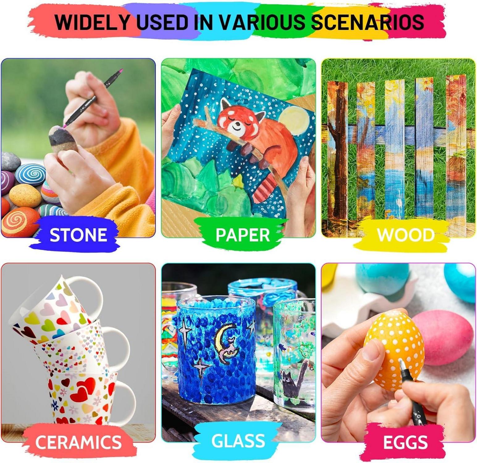 Acrylstifte 24 Farben Wasserfest Steine Holz Dual Tip Marker Stifte