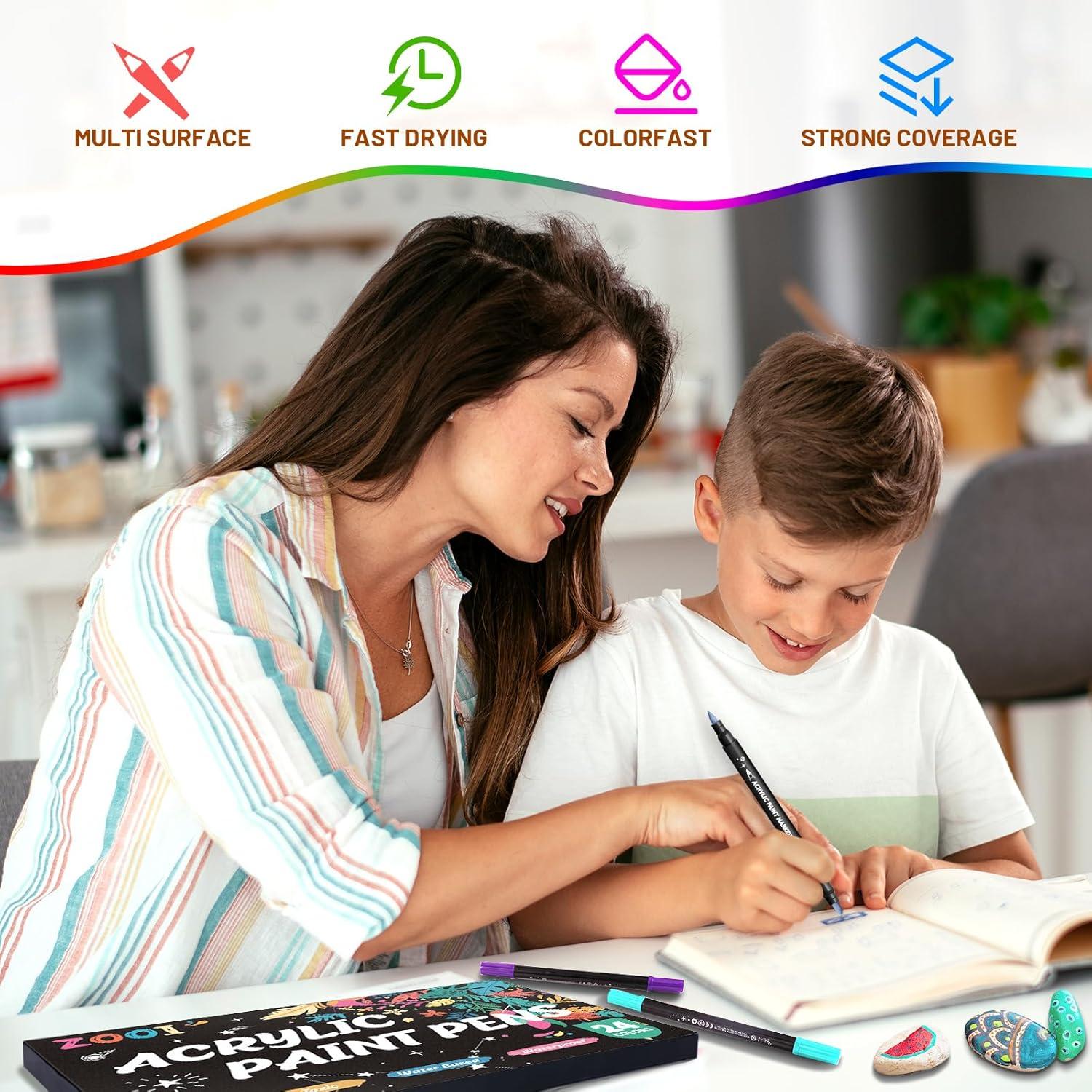 24 Farben Acrylstifte Dual Tip Wasserfest Holz Stein Marker