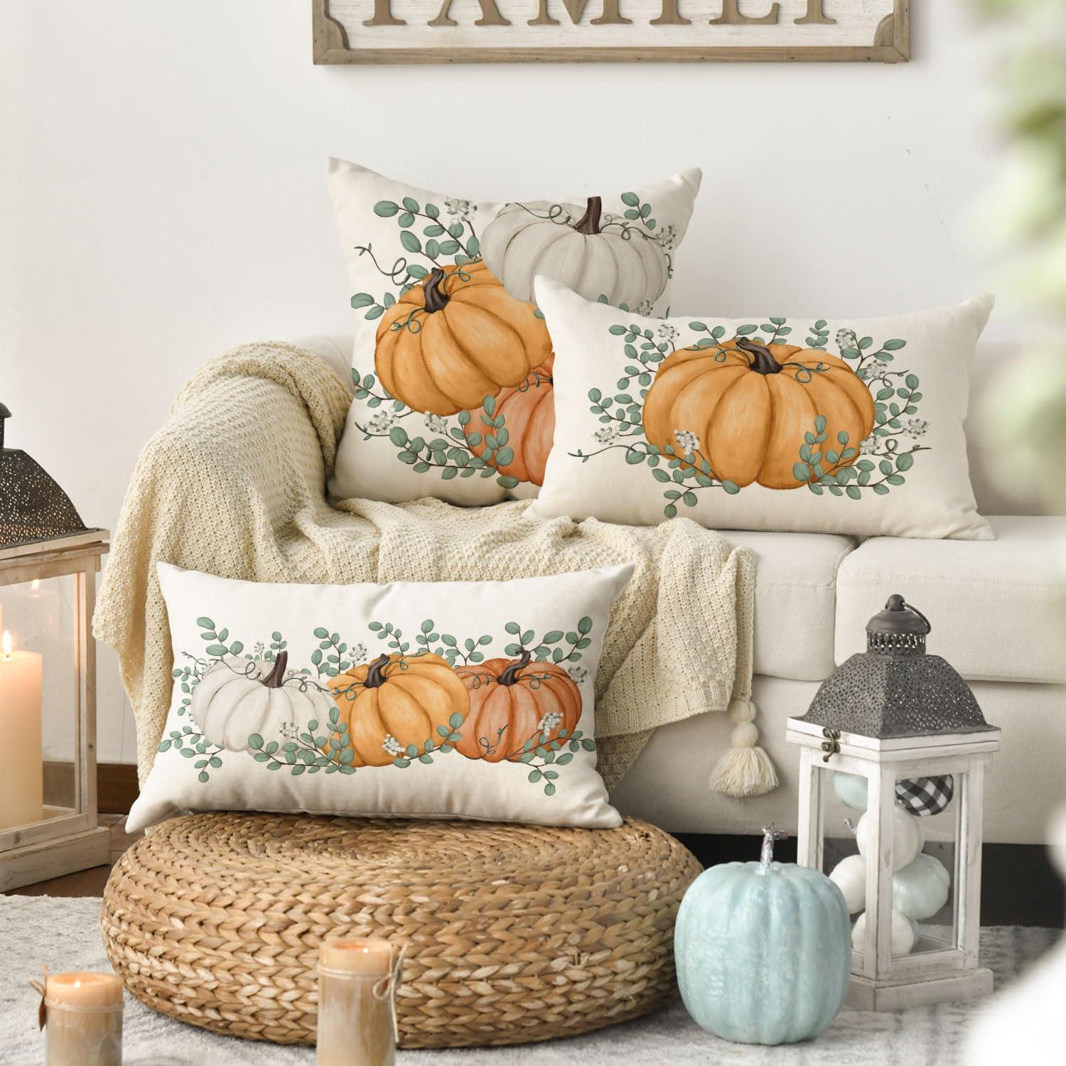 Herbst Kürbisse Kissenbezüge 2er Set 30x50 cm Orange