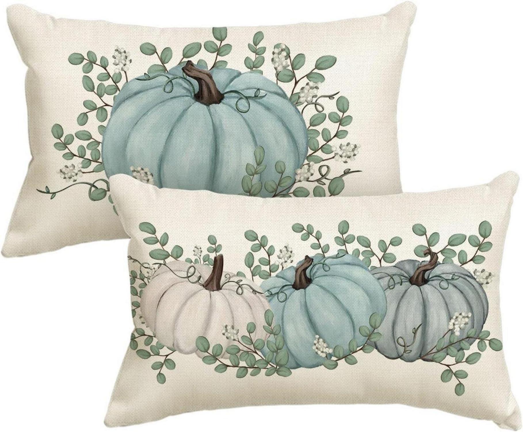 Herbst Kürbisse Deko Kissenbezüge Set 30x50 cm Blau