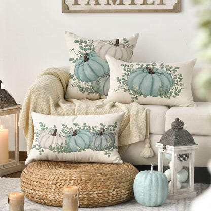 Herbst Kürbisse Deko Kissenbezüge Set 30x50 cm Blau