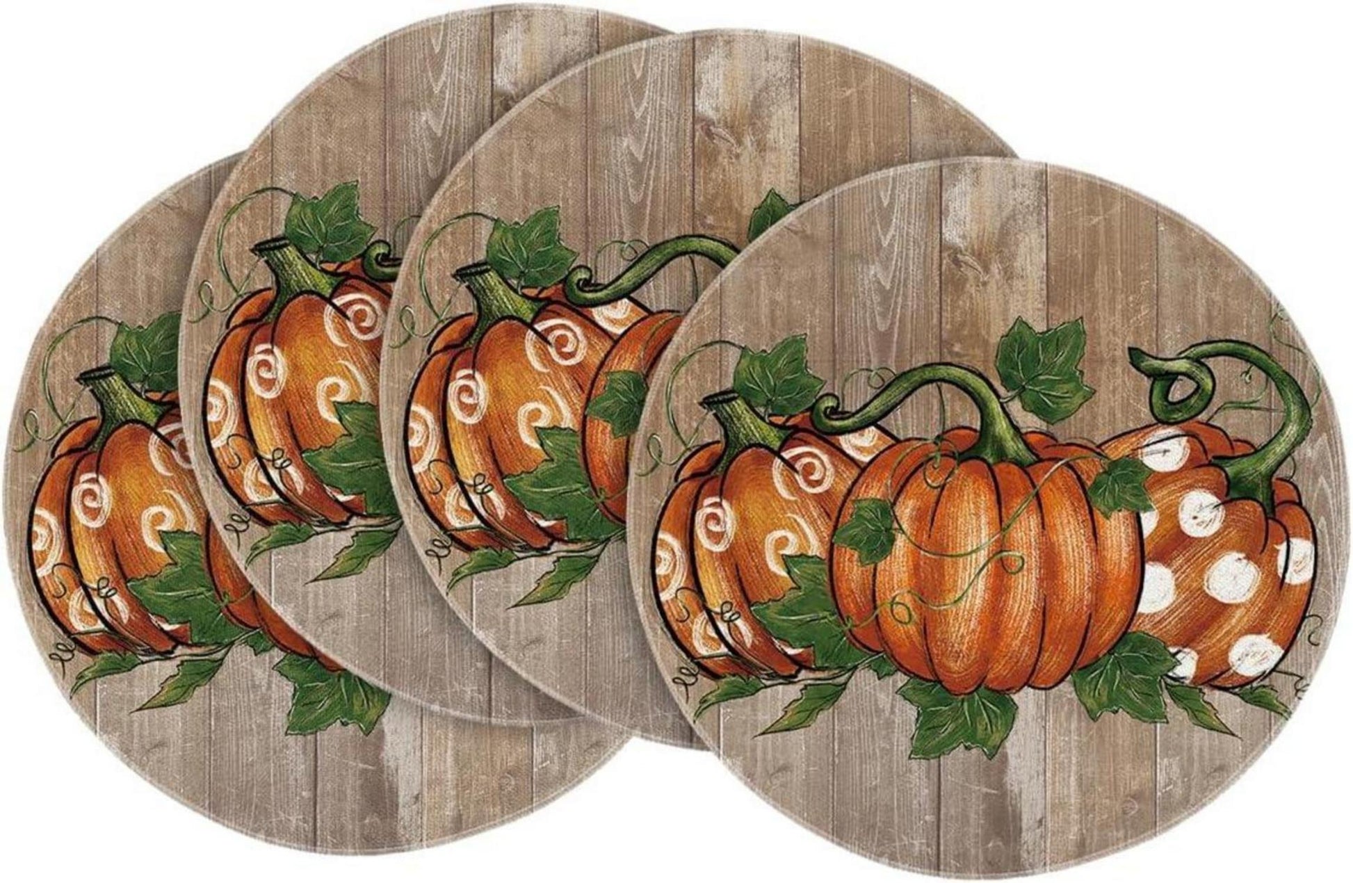 Herbstliches 4er Set Platzsets Tischdekoration 37cm Rund Braun