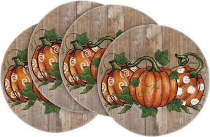 Herbstliches 4er Set Platzsets Tischdekoration 37cm Rund Braun