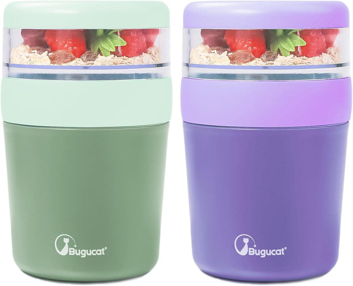 Müslibecher to Go 2er Set 500ml+150ml Lila Grün