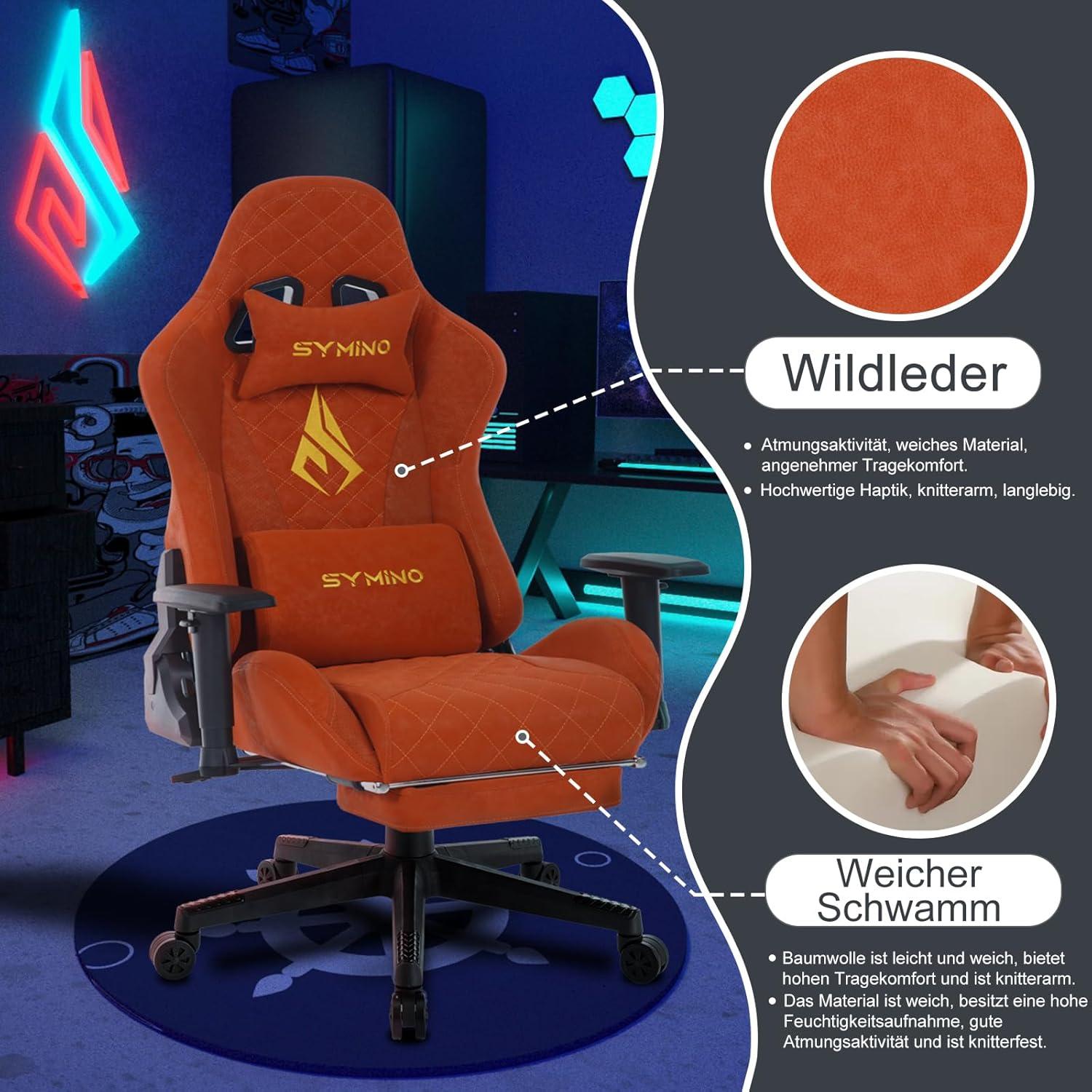 Ergonomischer Gaming Stuhl Vintage-PU-Leder Orange mit Massagefunktion