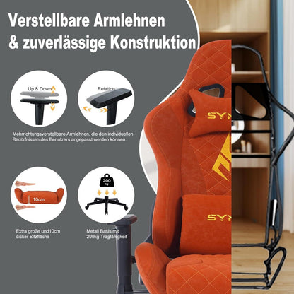 Gaming Stuhl Ergonomischer Bürostuhl PU-Leder Orange Fußstütze