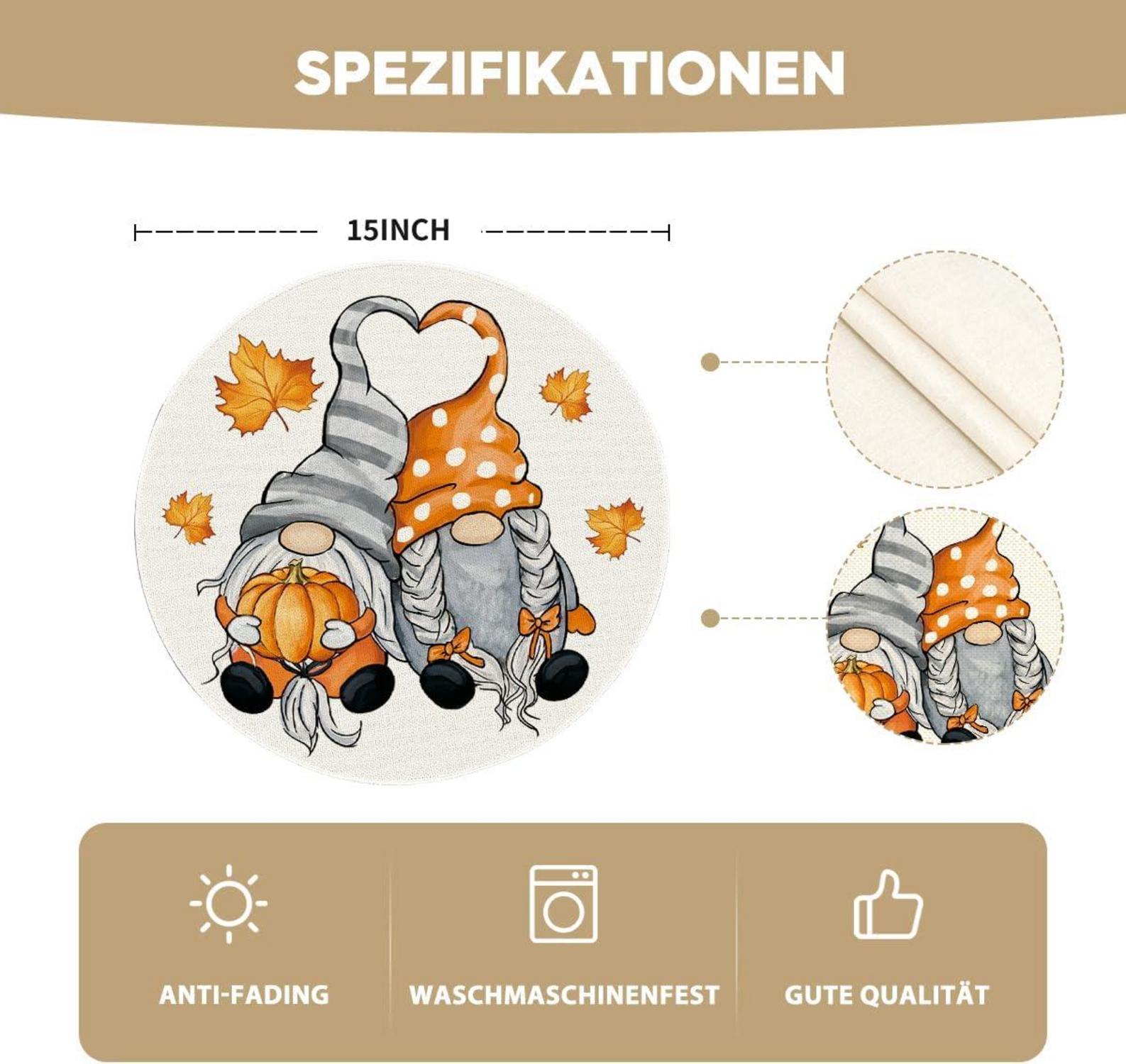 Herbst Tischsets Kürbisse Ahornblätter 4er Set Platzsets 37cm