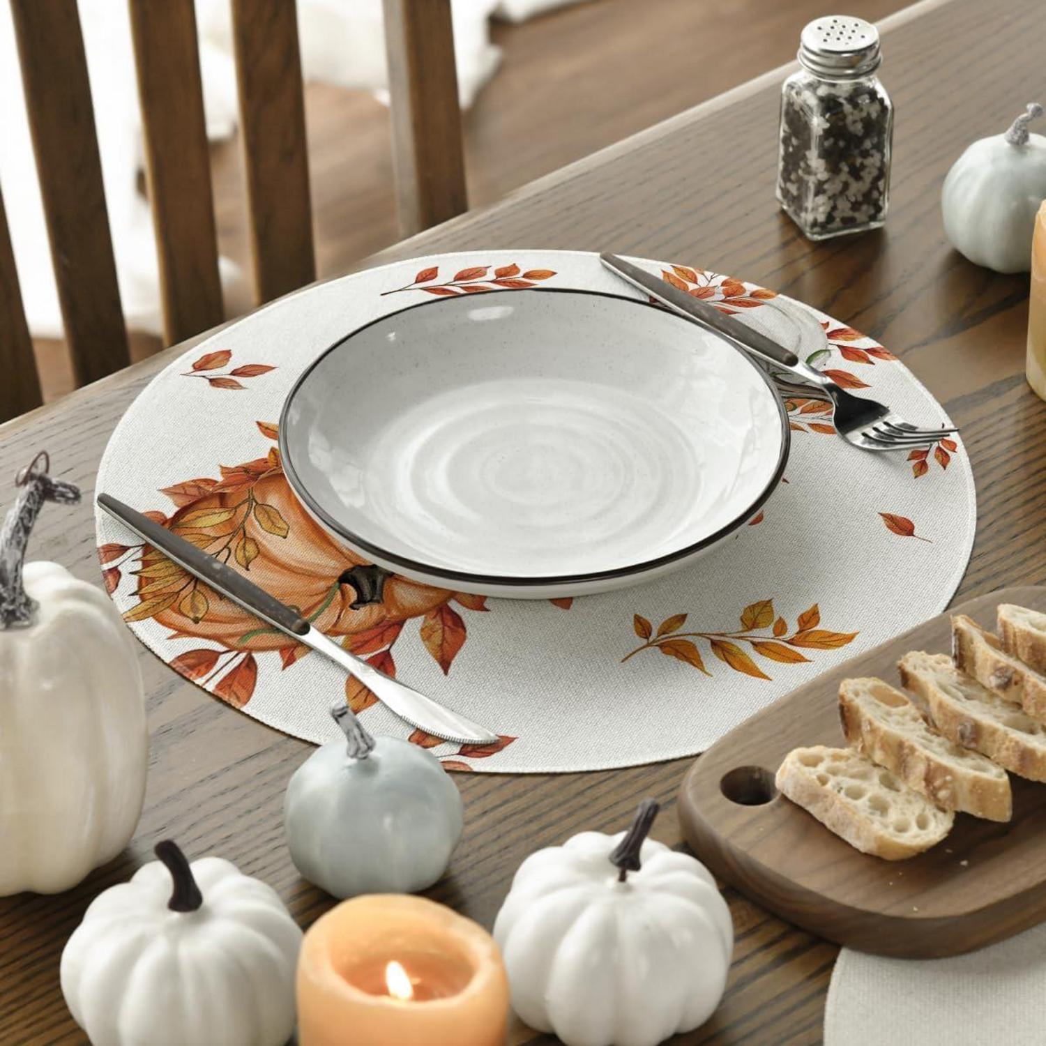 Artoid Mode Herbst Blätter Orange Kürbisse Platzsets 4er Set