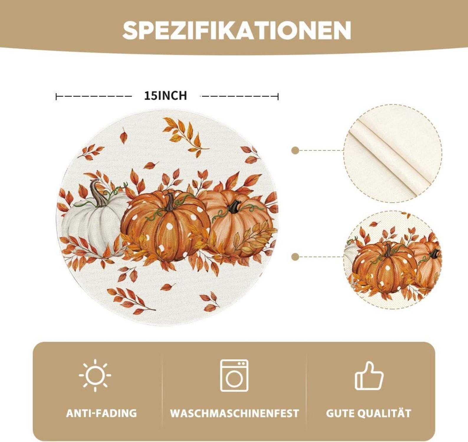Planken Blätter Orange Kürbisse Herbst Tischsets 4er Set 37cm