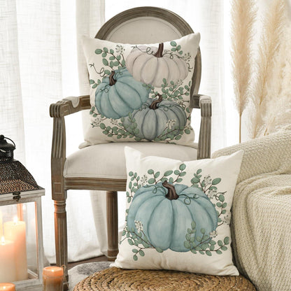 Blauer Herbst Kürbis Deko Kissenbezüge 2er Set 45x45cm