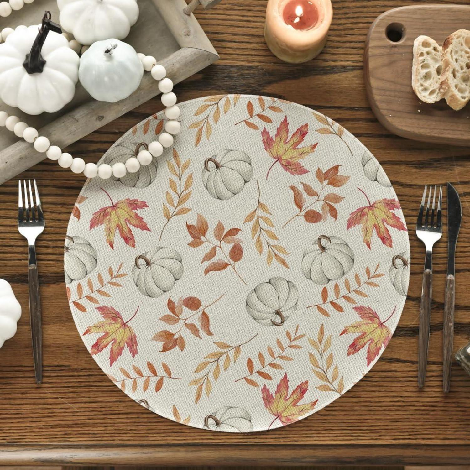 Artoid Mode Herbst Orange Kürbisse Blätter Platzsets 37cm