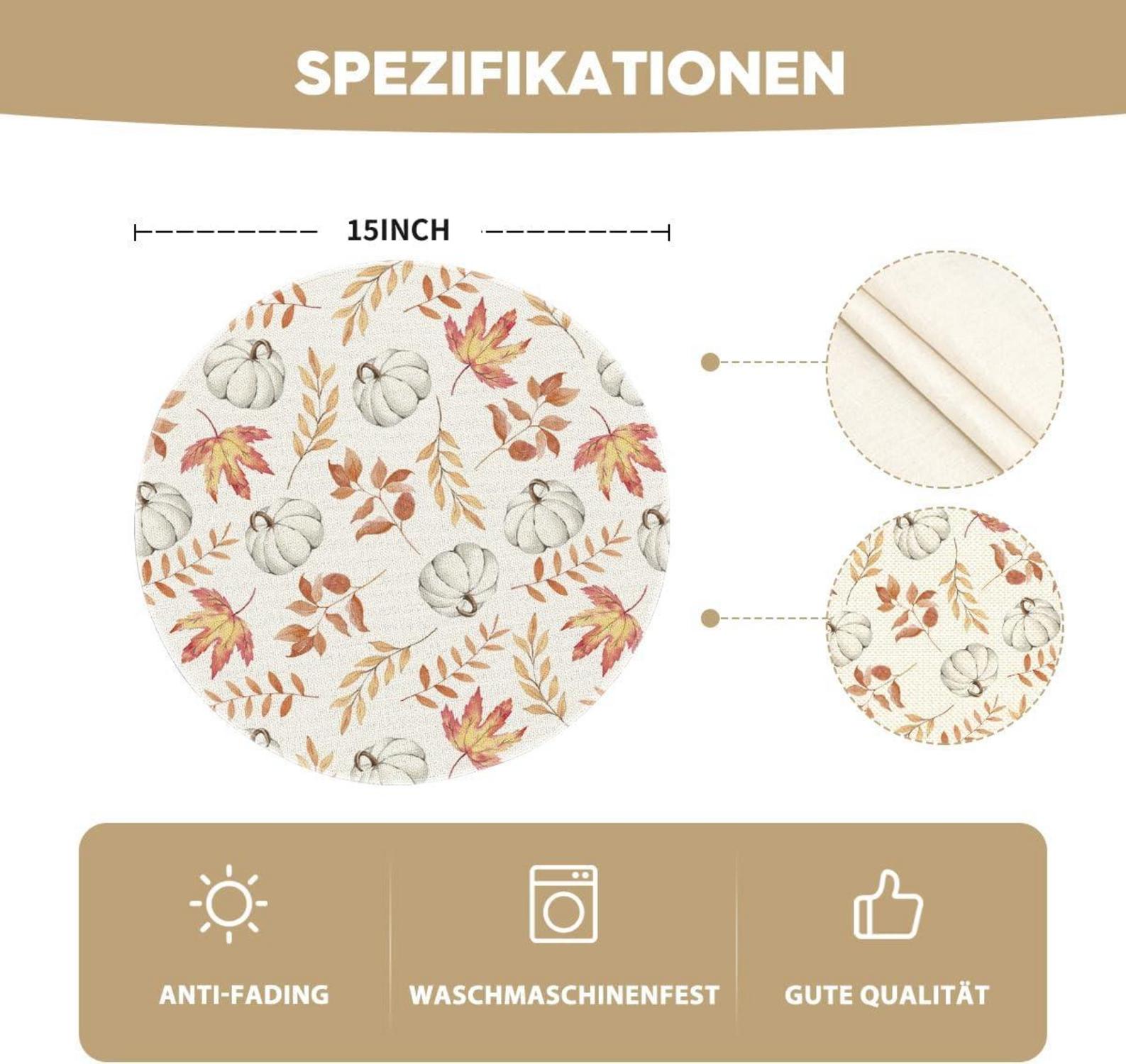 Orange Kürbis Blätter Herbst Platzset Tisch Deko 37cm 4er Set