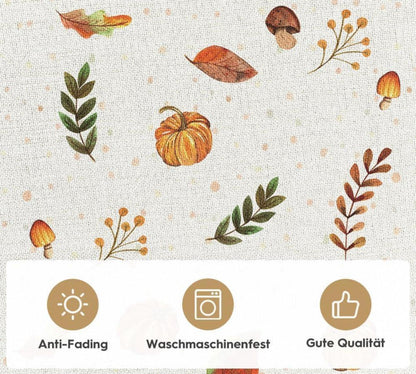 Herbst Tischdecke Kürbisse Pilze Vogelhaus 120x120 cm Orange deco