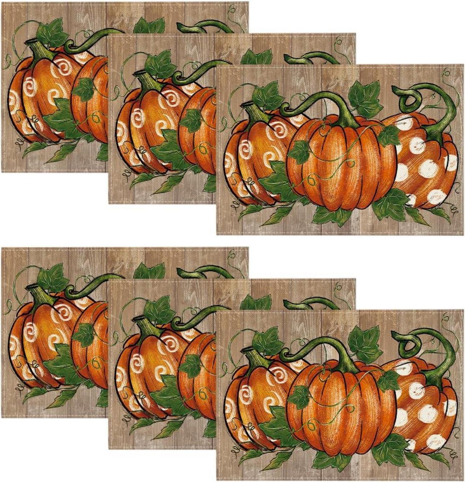 Artoid Herbst Platzsets Kürbisse Tischsets Set 6er, 30x45cm
