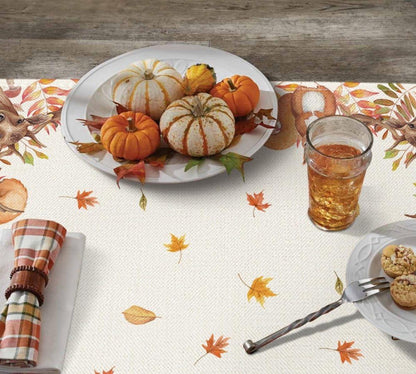Herbst Tischdecke Bäume Hirsch Deer Vögel 100x100 cm Beige