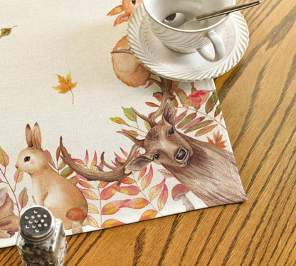 Artoid Herbst Tischdecke Bäume Hirsch Vögel 100x100 cm Beige