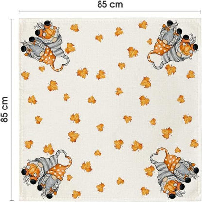 Herbst Tischdecke Kürbisse Ahornblätter 85x85 cm Beige