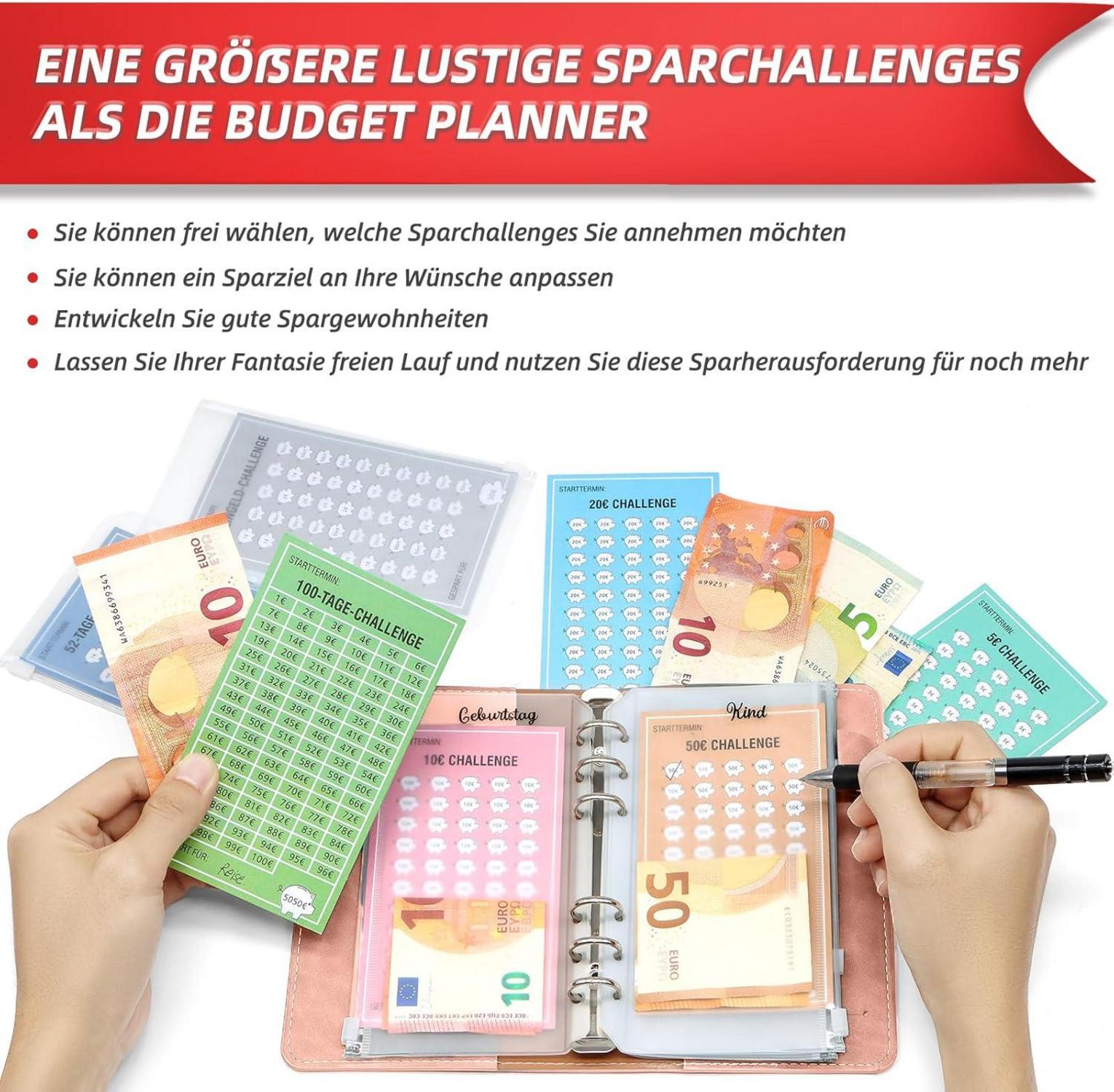 Geld Sparen Challenge Buch mit 8 Spar Challenges - Budget Planner A6