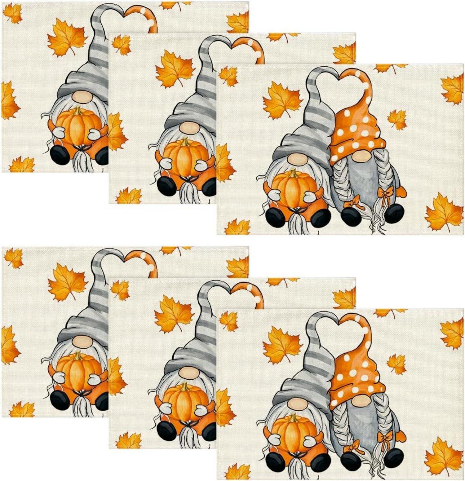 Herbstliche Platzsets 6er Set Tischsets Ahornblätter Kürbisse