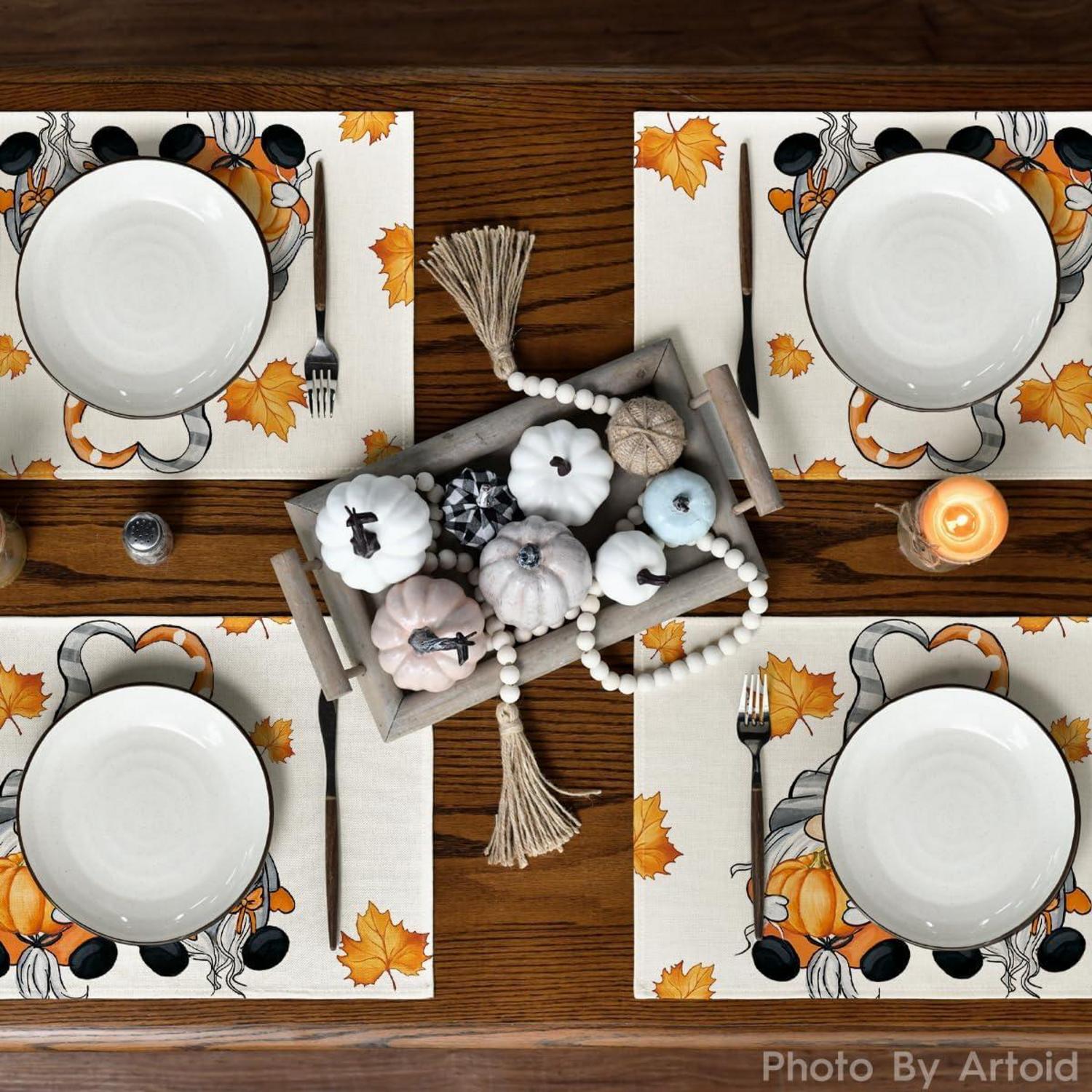 Herbstliche Platzsets 6er Set Tischsets Ahornblätter Kürbisse