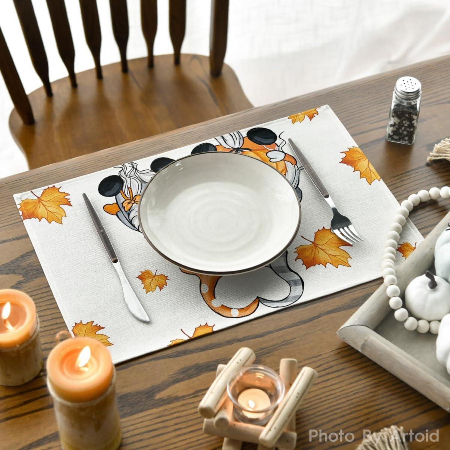 Artoid Mode Herbst GNOME Kürbis Ahornblatt Platzsets 6er Set 30x45cm