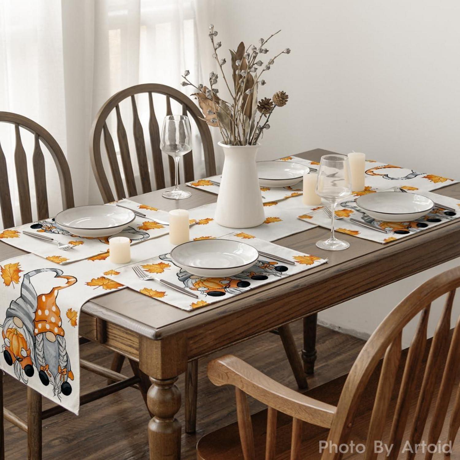 Herbst Tischsets 6er Set Ahornblätter Kürbisse Platzsets 30x45cm