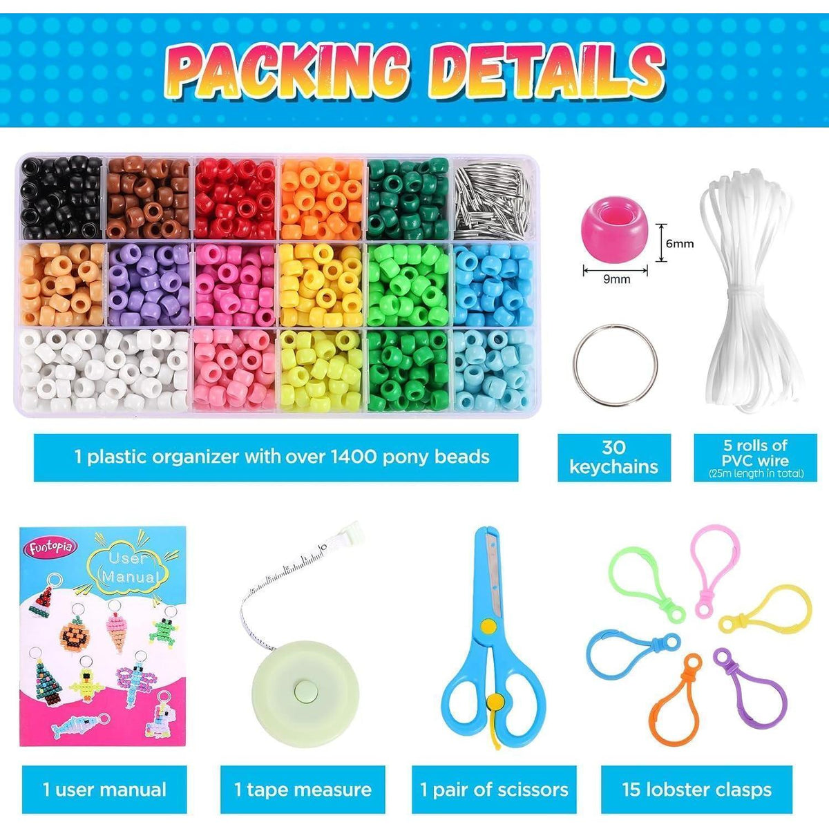 Bastelset Ponyperlen Tiere – 1500 Teile DIY Set für Kinder