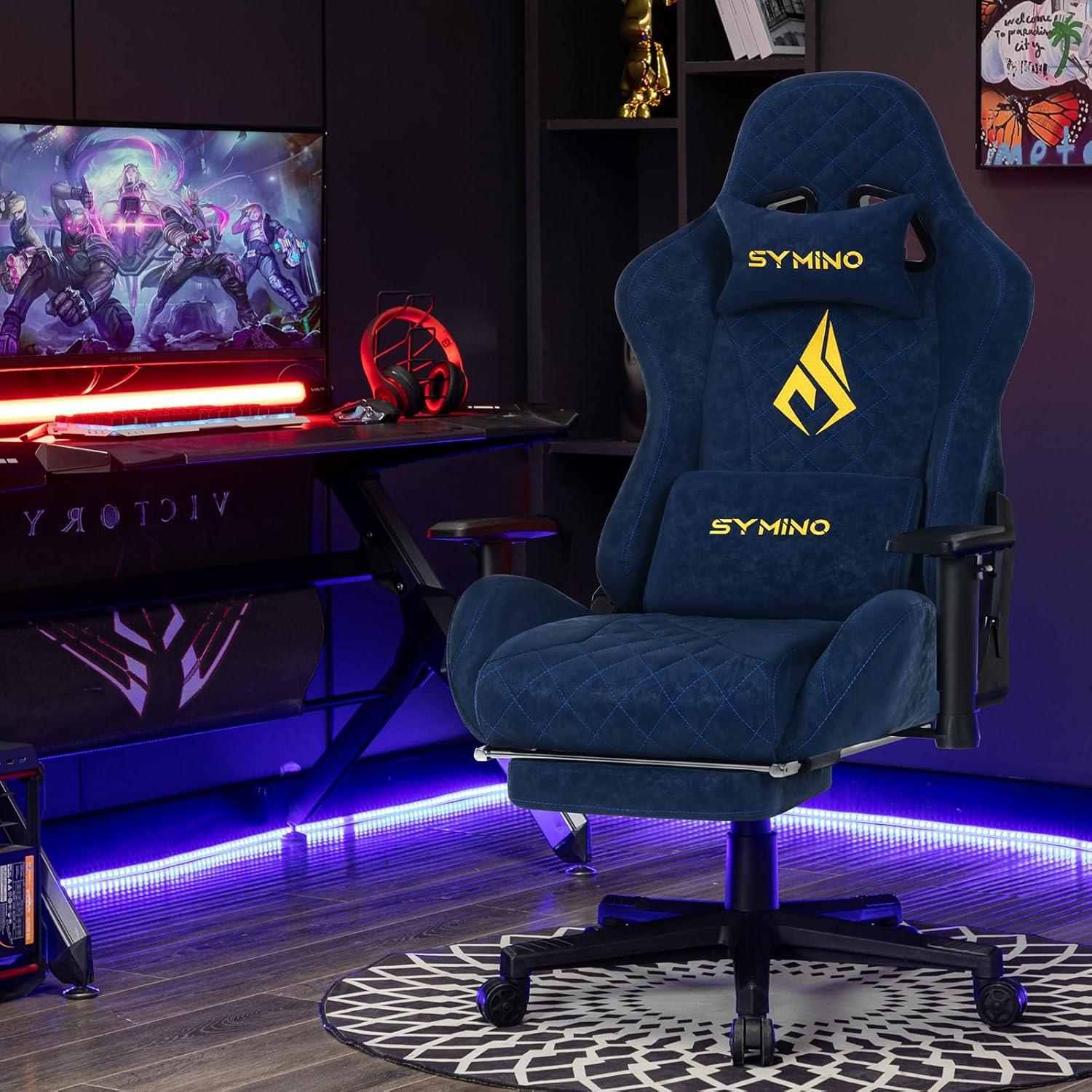 Ergonomischer Gaming Stuhl Vintage-PU-Leder Blau mit