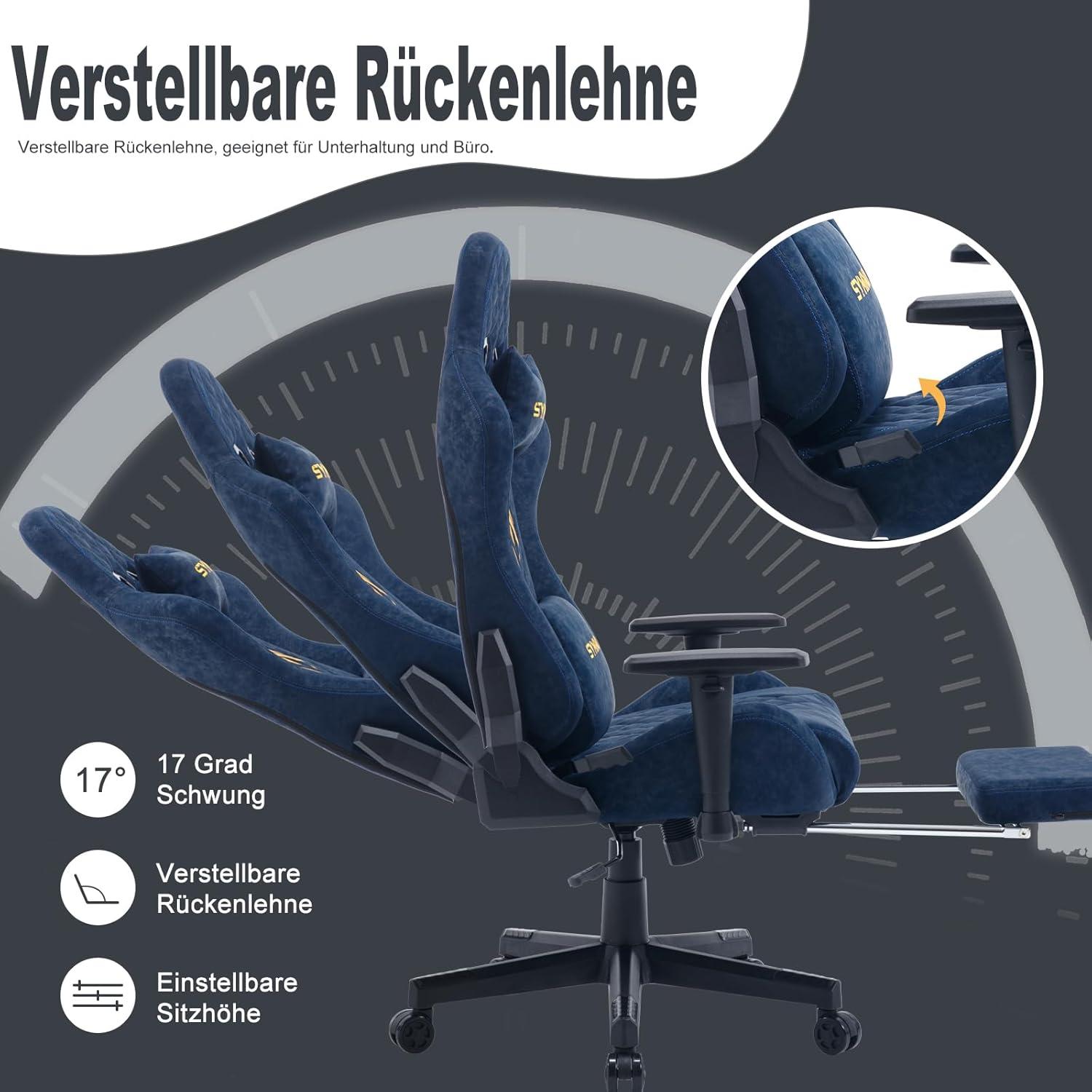 Ergonomischer Gaming Stuhl Vintage-PU-Leder Blau mit Massagefunktion