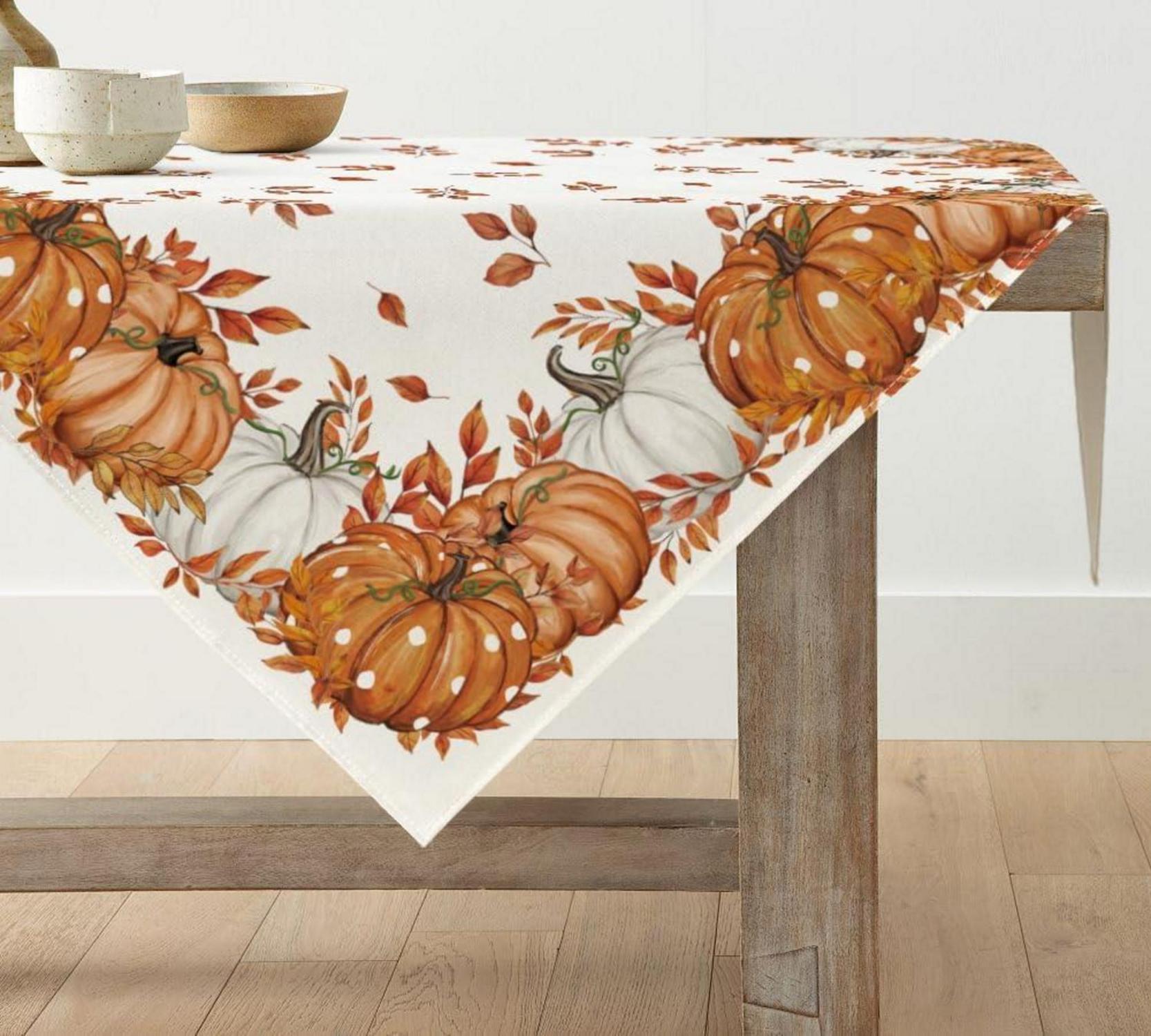 Artoid Herbst Tischdecke Blätter Eukalyptus Orange Kürbisse 100x100 cm