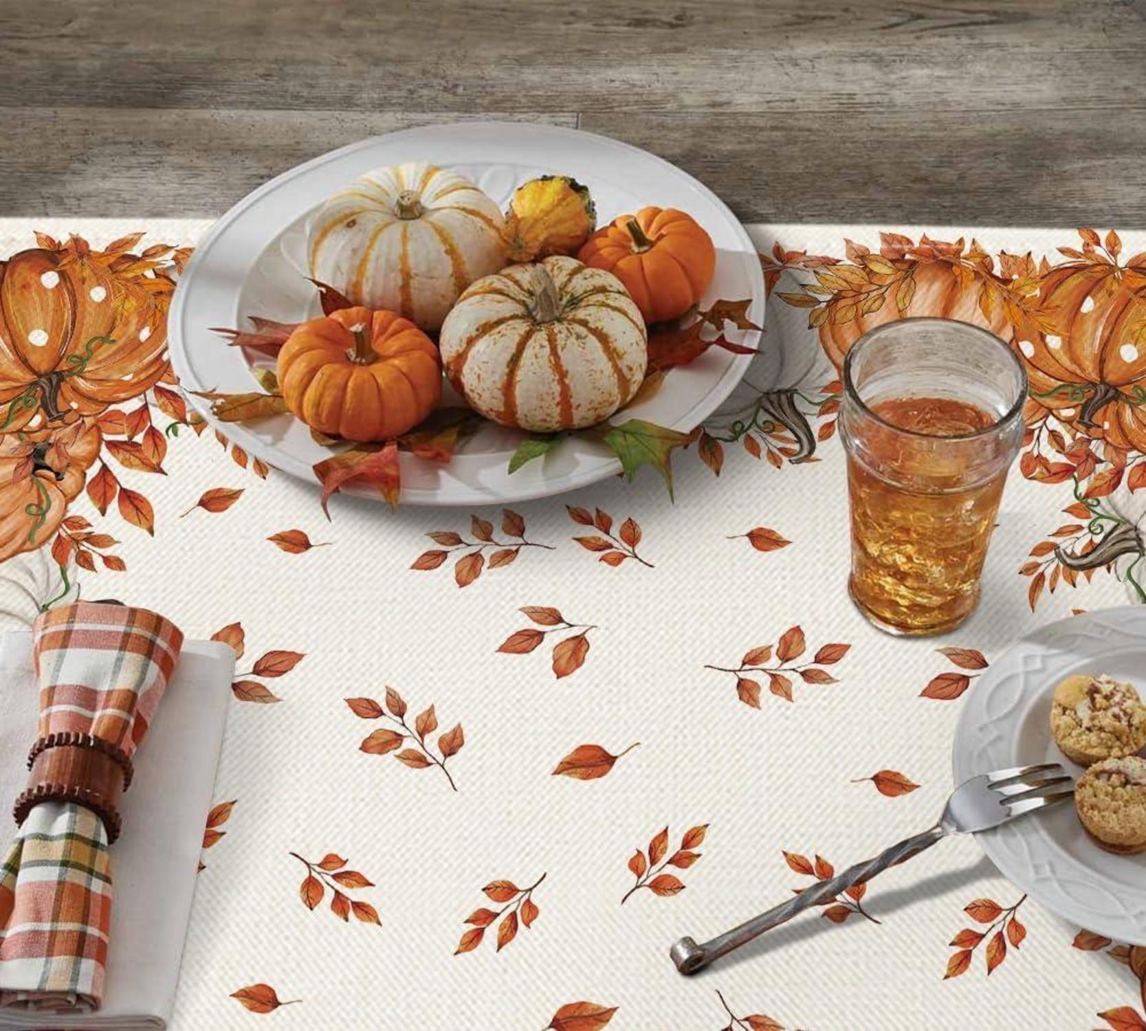 Artoid Herbst Tischdecke Eukalyptus Orange Kürbisse 100x100