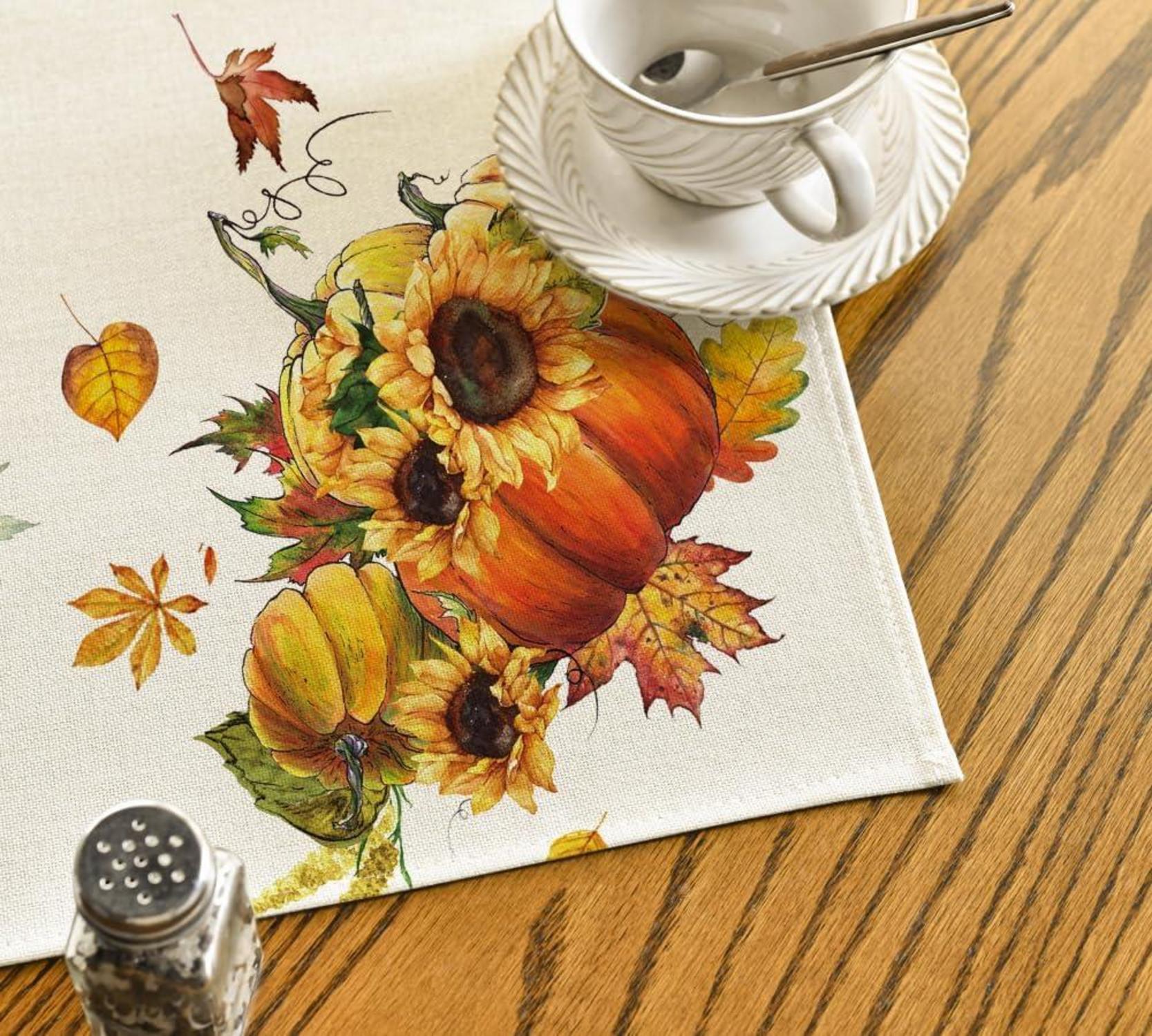 Artoid Mode Herbst Tischdecke Kürbisse Ahornblätter Sonnenblumen, 100x100 cm