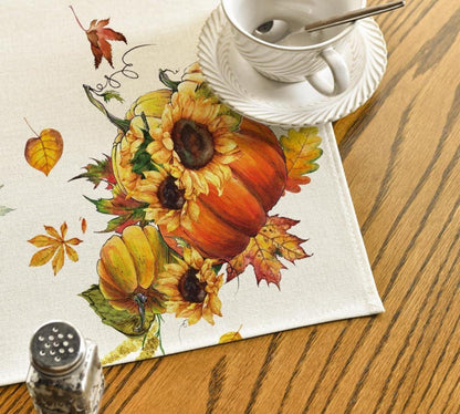 Artoid Mode Herbst Tischdecke Kürbisse Ahornblätter Sonnenblumen, 100x100 cm
