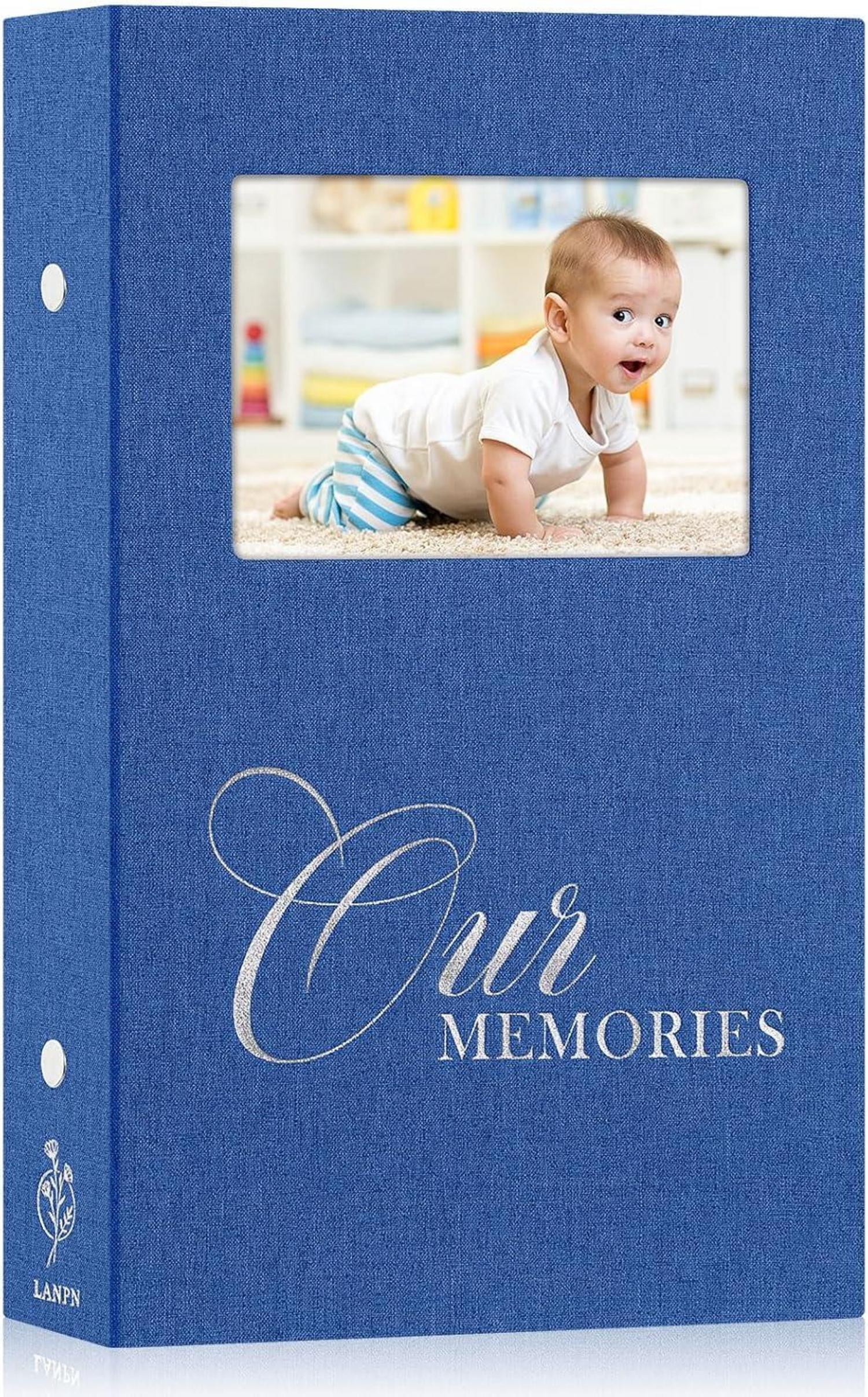 Hochwertiges 300 Taschen Fotoalbum mit Leinen-Einband - Blau