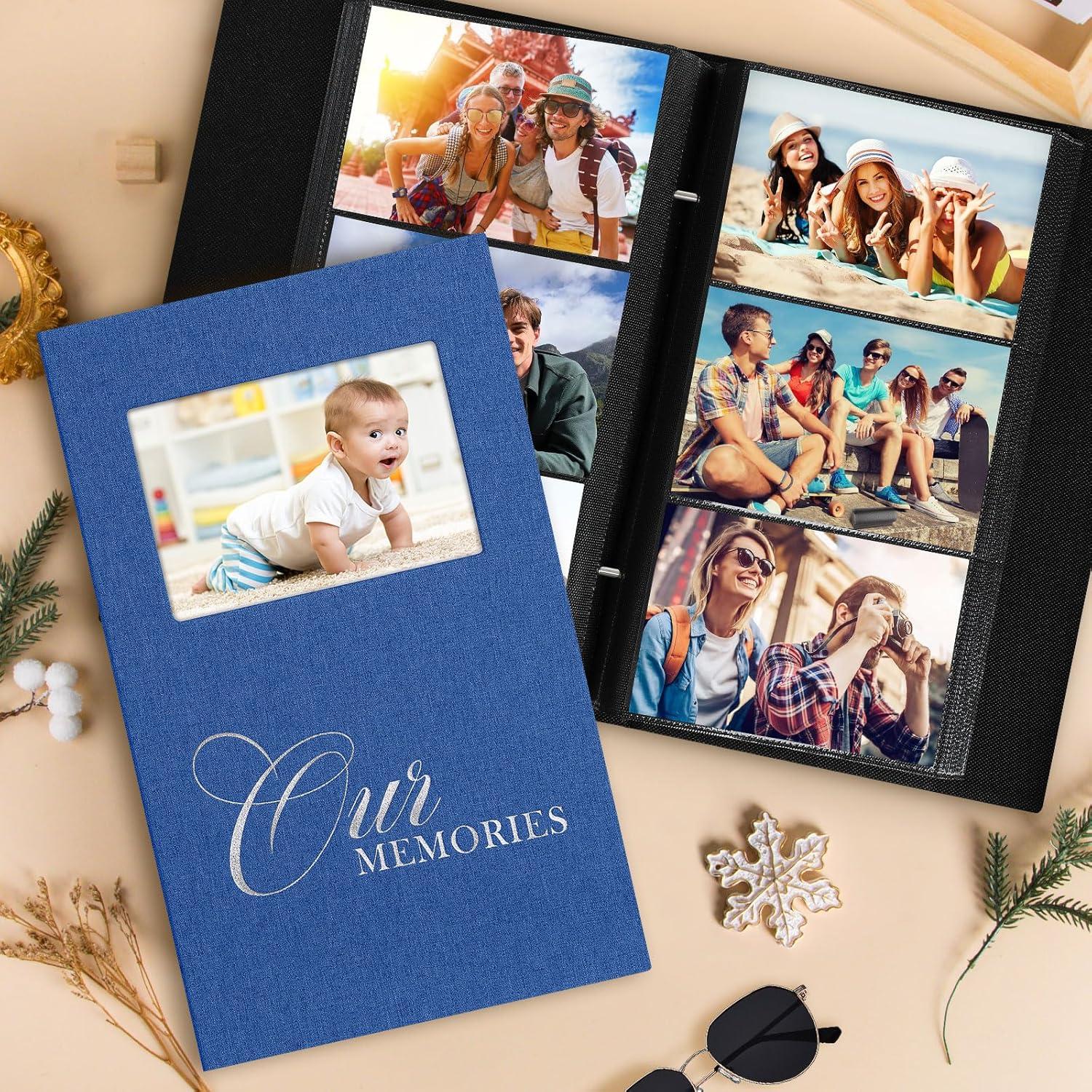 Fotoalbum 10x15 300 Taschen Blau Leinen Einsteckalbum Memories