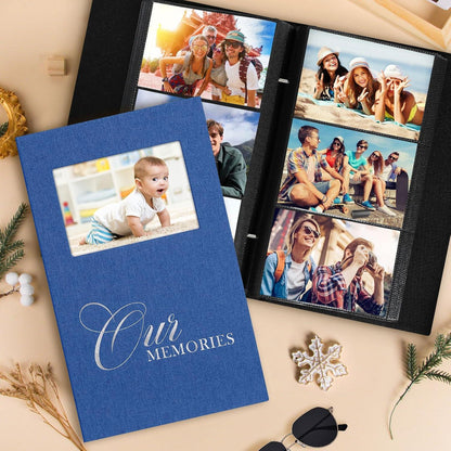 Fotoalbum 10x15 300 Taschen Blau Leinen Einsteckalbum Memories