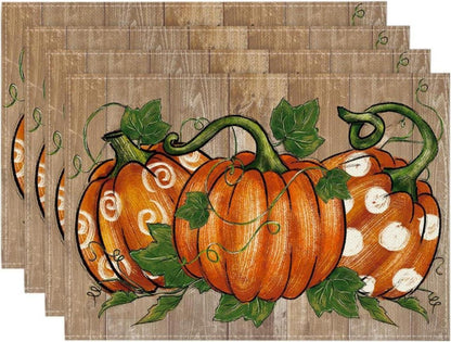 Herbst Kürbis Platzset 4er Set 30x45cm Tischset Braun