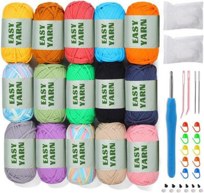 15er Set Easy Garn für Anfänger: Dickes Häkelgarn in 15 Farben