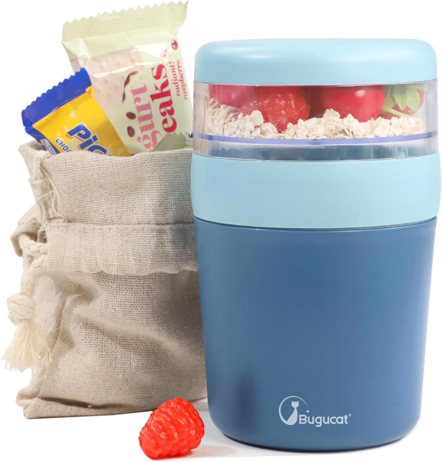 Müslibecher to Go 650ml mit Stoffbezug - Joghurtbecher, Lunchpot Blau