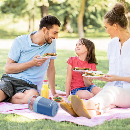 Müslibecher to Go 650ml mit Stoffbezug und Löffel, Blau