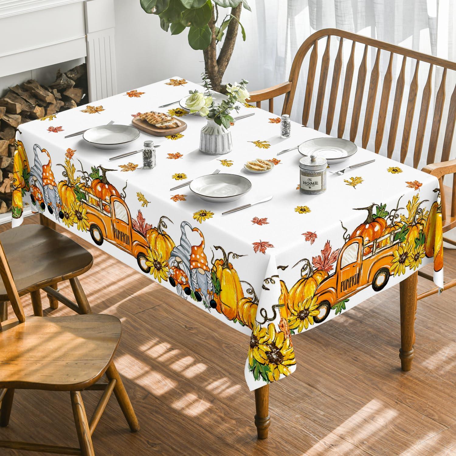 Herbst Tischdecke Kürbisse Blätter 140x180 cm Gelb