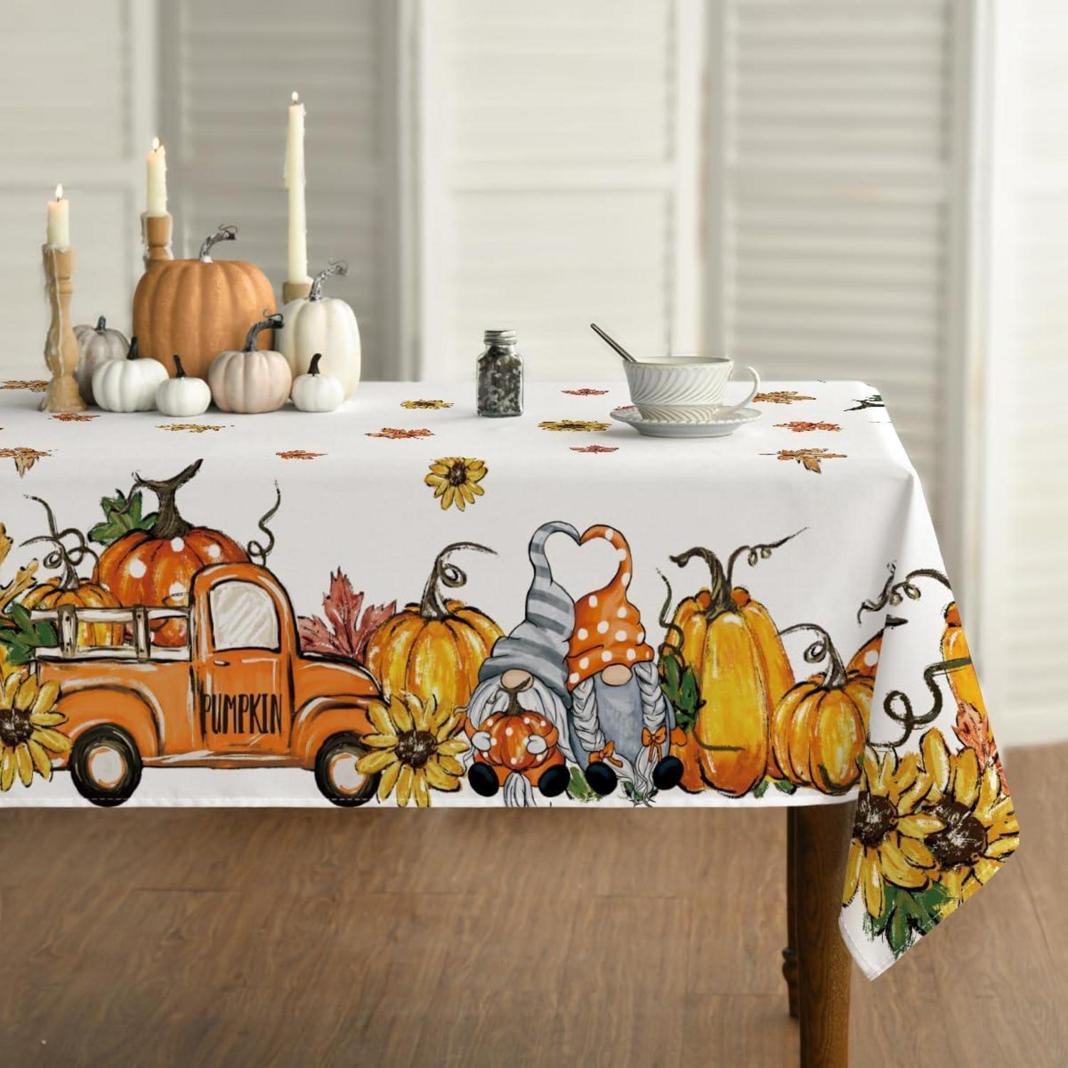 Herbst Tischdecke Kürbisse Blätter 140x220 cm Gelb