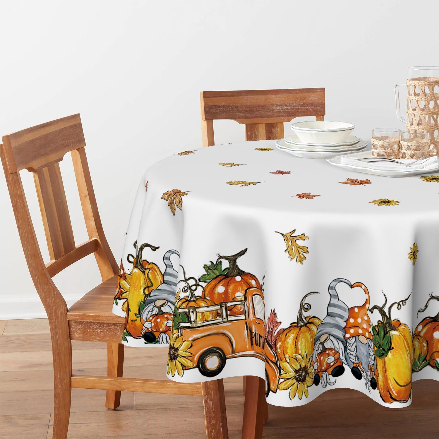 Herbst Tischdecke Rund 120 cm Gelb Polyester Fleckschutz