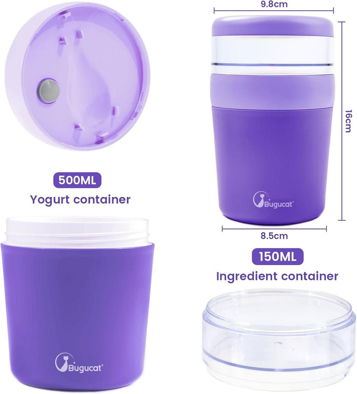 Bugucat Müslibecher to Go 650ml Lunchpot Joghurt Salat