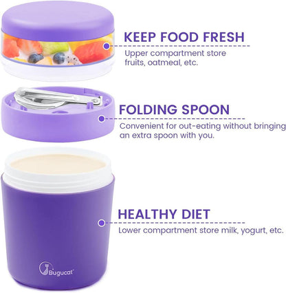 Bugucat Müslibecher to Go 500ml+150ml Aufkleber Joghurt Salatbecher
