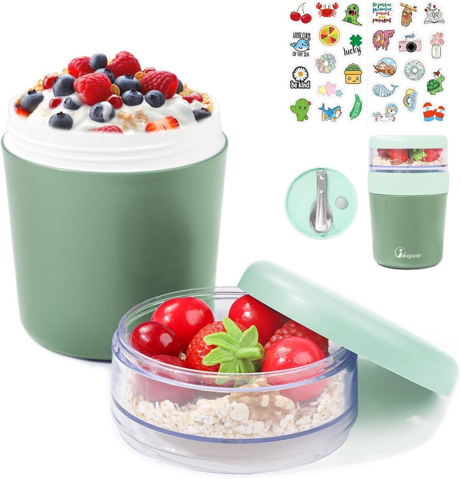 Müslibecher to Go 500ml+150ml mit Aufklebern und Löffel