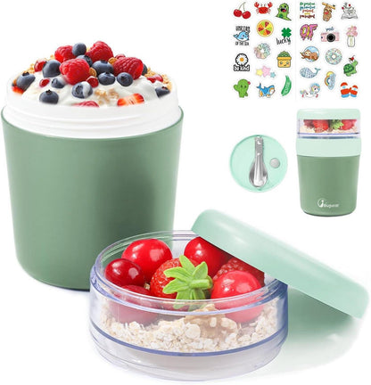 Müslibecher to Go 500ml+150ml mit Aufklebern und Löffel