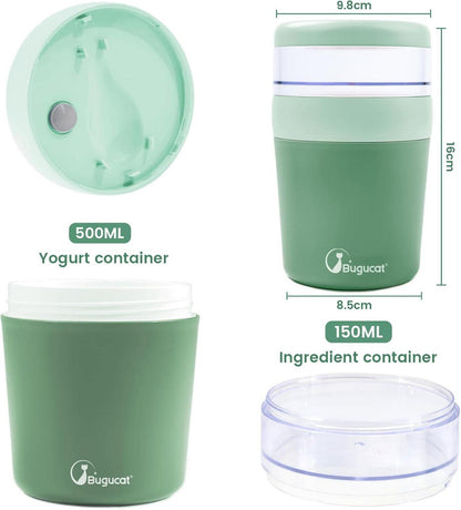 Bugucat Müslibecher to Go 650ml mit Stoffbezug und Löffel