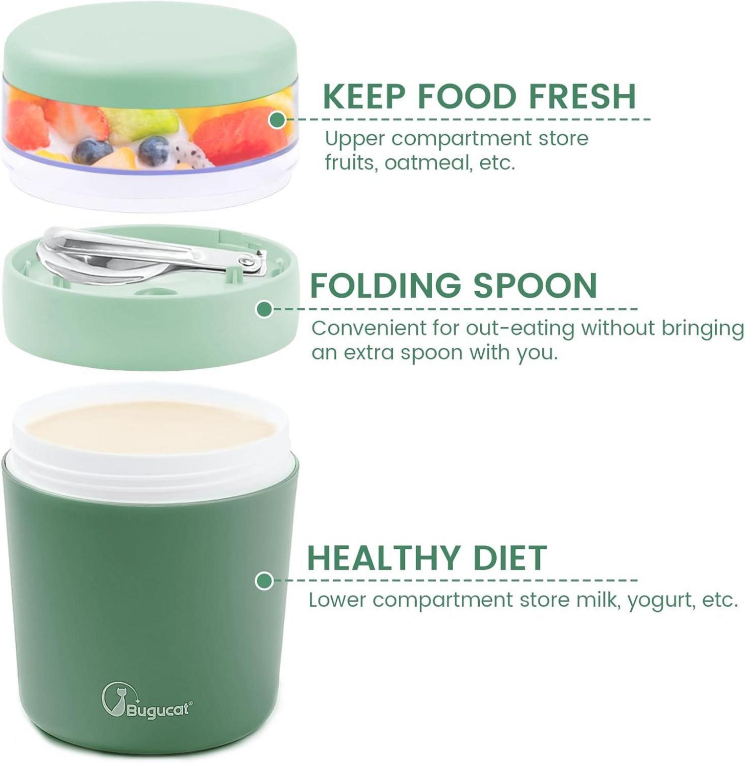 Bugucat Müslibecher to go 650ml mit Stoffbezug und Löffel in Grün